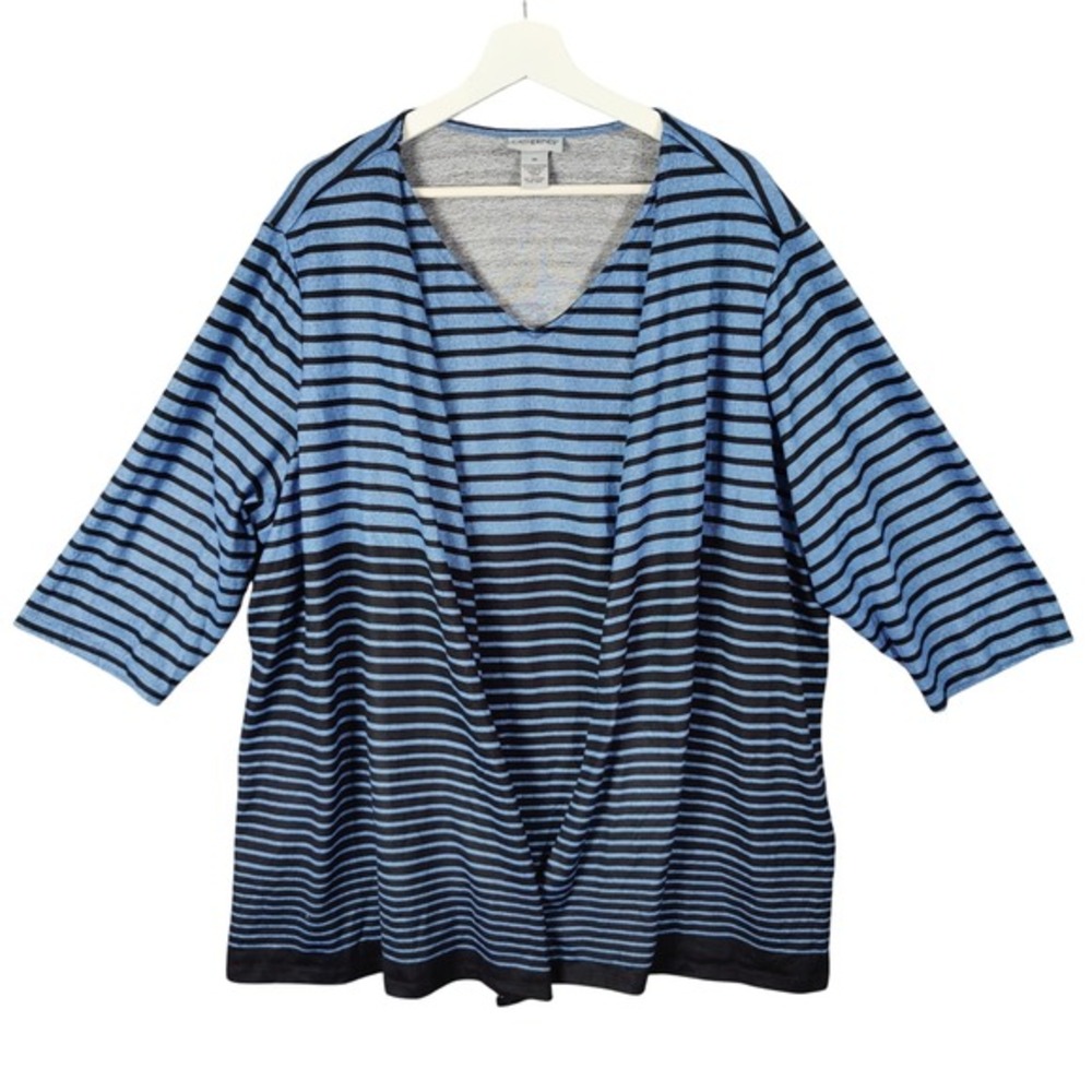 Catherines Womens Nautical Coastal Layered Preppy Lagen Top 3X Blue Stripe VNeck